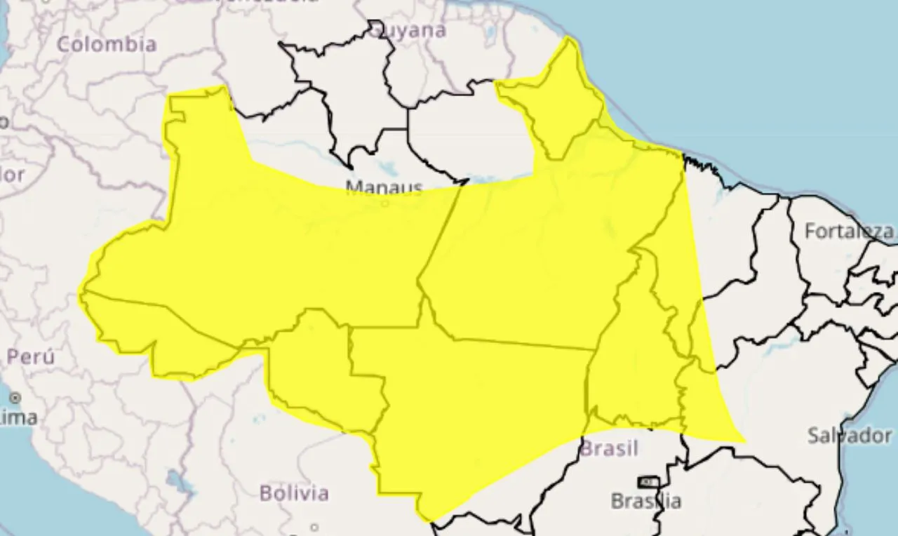 o mapa mostra as áreas em alerta para temporais